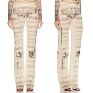 Jean Paul Gaultier | Tattoo Mariniere Trouser in Ecru Black & Red Printed Mesh S